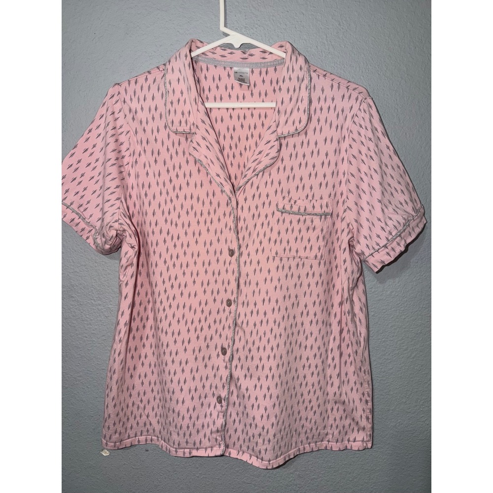 Liz Claiborne Pink Ikat Print Cotton Modal Pajama Top XL Short Sleeve Button Up